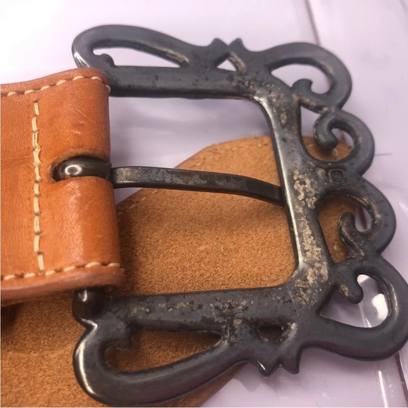 Pastille Vintage Handcrafted Tan Leather Belt Fleur De Lis Made In USA Size M - Picture 10 of 16